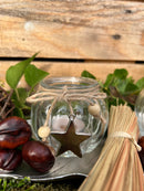 2-er Set Teelichthalter bauchig mit Stern- und Tannenbaumdeko Windlicht Transparent Kerzenhalter elegant schick Glas 7,5cm breit x 7,5cm hoch