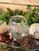 2-er Set Teelichthalter bauchig mit Stern- und Tannenbaumdeko Windlicht Transparent Kerzenhalter elegant schick Glas 7,5cm breit x 7,5cm hoch