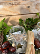 2-er Set Teelichthalter bauchig mit Stern- und Tannenbaumdeko Windlicht Transparent Kerzenhalter elegant schick Glas 7,5cm breit x 7,5cm hoch