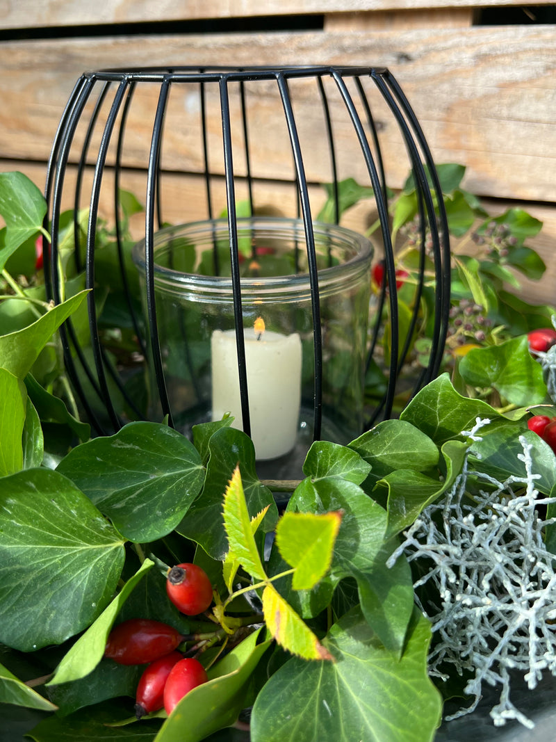 Laterne WENDY Kerzenhalter zum Hinstellen Metall schwarz mit Glaseinsatz Gartendeko in zwei Größen