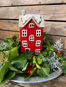 Haus Keramikhaus Windlicht Keramik Dekoration Häuschen Weihnachten rot / weiß B/T/H: 12 x 9,5 x 25cm