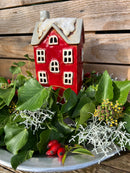 Haus Keramikhaus Windlicht Keramik Dekoration Häuschen Weihnachten rot / weiß B/T/H: 12 x 9,5 x 25cm
