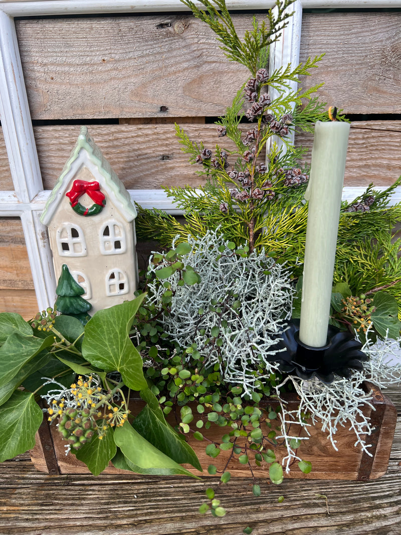 Teelichthalter Haus 9x8x20 cm Beige Windlicht Weihnachten Dekoration Keramik