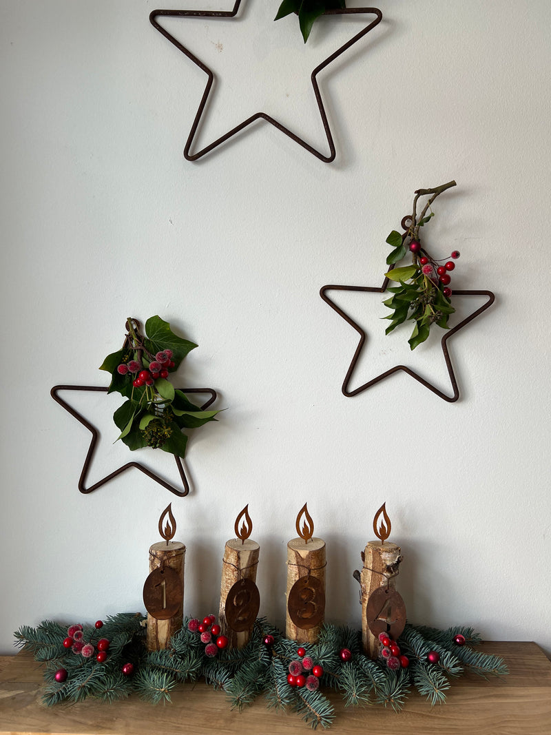 1 Set Adventskalender Zahlen 1,2,3,4 zur Befestigung mit Draht für Kerzen Rost H/B/T 7/5/0,1 cm Metall