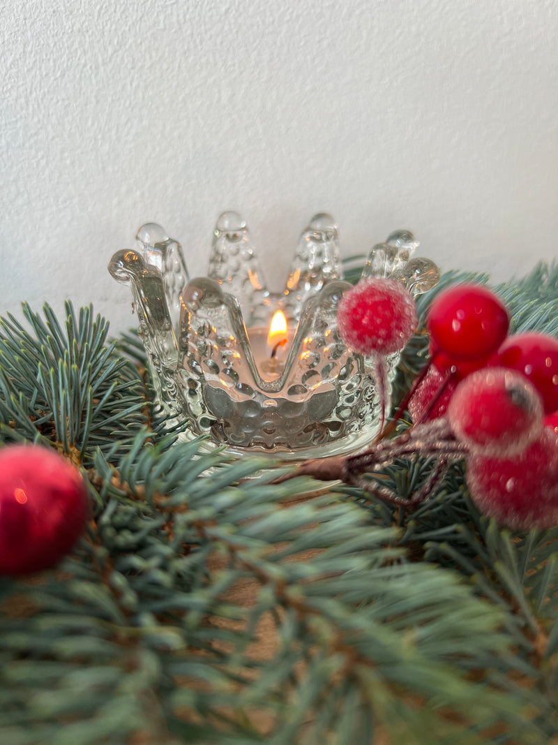 Teelichthalter Krone Windlicht Transparent Kerzenhalter elegant schick Glas 7,6cm breit x 5,1cm hoch