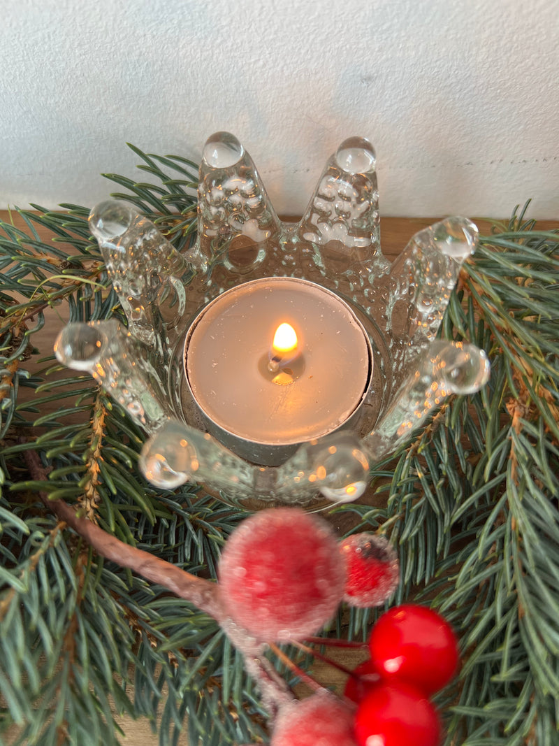 Teelichthalter Krone Windlicht Transparent Kerzenhalter elegant schick Glas 7,6cm breit x 5,1cm hoch