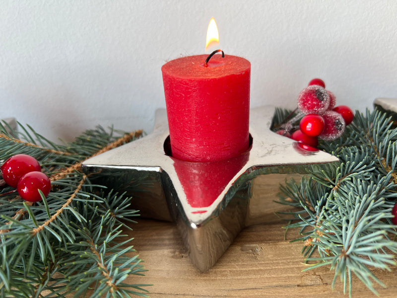 Kerzenhalter in Sternform Stern silber Weihnachten Teelichthalter elegant schick Keramik d: 12,5cm. 3,5cm hoch