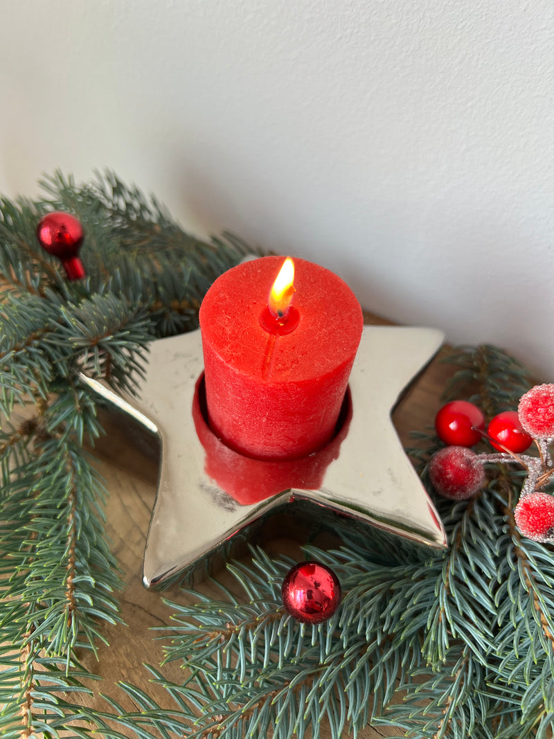 Kerzenhalter in Sternform Stern silber Weihnachten Teelichthalter elegant schick Keramik d: 12,5cm. 3,5cm hoch