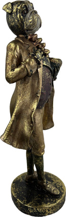 Kamindeko Bulldogge in schwarz-gold zum Hinstellen mit Sockel Anrichte Dekoration Figur Hund 31 cm hoch