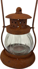 Laterne Vienna aus verrostetem Metall mit gewelltem Glas Kerzenhalter Rost Deko Leuchtfeuer Gartendeko Edelrost 31cm hoch