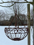Pflanzschale Pflanzkorb Blumenschale zum Hängen Pflanzgefäß halbrund Metall Eisen verrostet mit 3 Ketten und Haken 50cm hoch 30cm Durchmesser