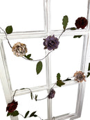 Girlande Blüten und Blätter Metall teilweise Roststellen pastellrosa/lila/weinrot Draht 250cm lang 5,5cm Durchmesser