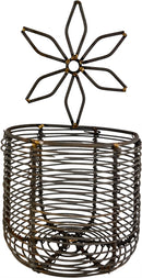 Körbchen Drahtkorb mit Blume Metall Eisendraht grau patiniert H/dia:20/10 cm