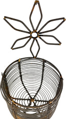 Körbchen Drahtkorb mit Blume Metall Eisendraht grau patiniert H/dia:20/10 cm