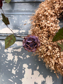 Girlande Blüten und Blätter Metall teilweise Roststellen pastellrosa/lila/weinrot Draht 250cm lang 5,5cm Durchmesser