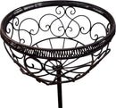 Pflanzschale MINA Pflanzkorb Blumenschale auf Stab Blumentopfständer Pflanzgefäß halbrund Metall dunkelbraun lackiert mit Ständer und 2 Spießen H/dia 80/25 cm