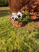 Pflanzschale Pflanzkorb Blumenschale auf Stab Blumentopfständer Pflanzgefäß rund Metall Eisen verrostet mit 3 Spießen 116cm hoch 30cm Durchmesser