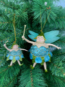 Pummelelfe Baumschmuck Figur Dicke Mini Elfe/Fee türkis-grün-gold Hänger Ostern Frühling Weihnachten 8cm