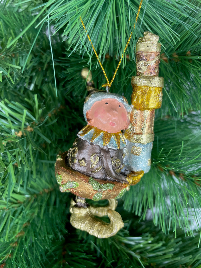 Kleiner Weihnachtsmann Elf Gabenträger Weihnachten Deko Anhänger Christbaumschmuck 11 cm schwarz-kupfer-gold mit Geschenken