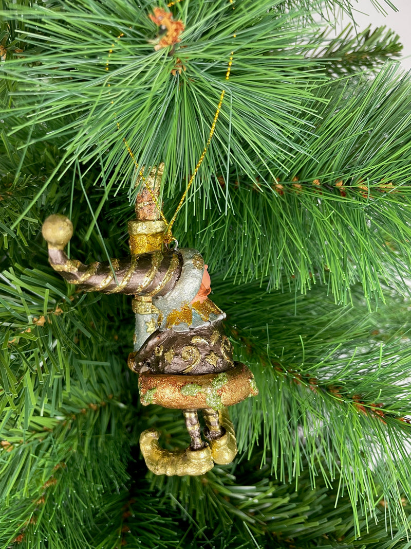 Kleiner Weihnachtsmann Elf Gabenträger Weihnachten Deko Anhänger Christbaumschmuck 11 cm schwarz-kupfer-gold mit Geschenken