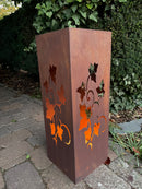 Lichtobjekt Dekosäule  zum Stellen  mit Efeu Ranken Säule Metall mit Edelrost Deko 22,5x22,5x60 cm