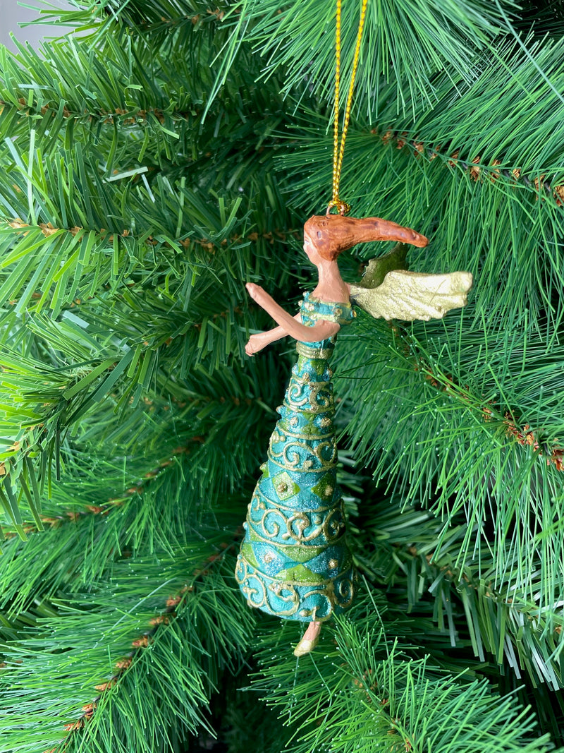 Christbaumschmuck Figur Engel grün türkis Hänger Baumschmuck 16cm