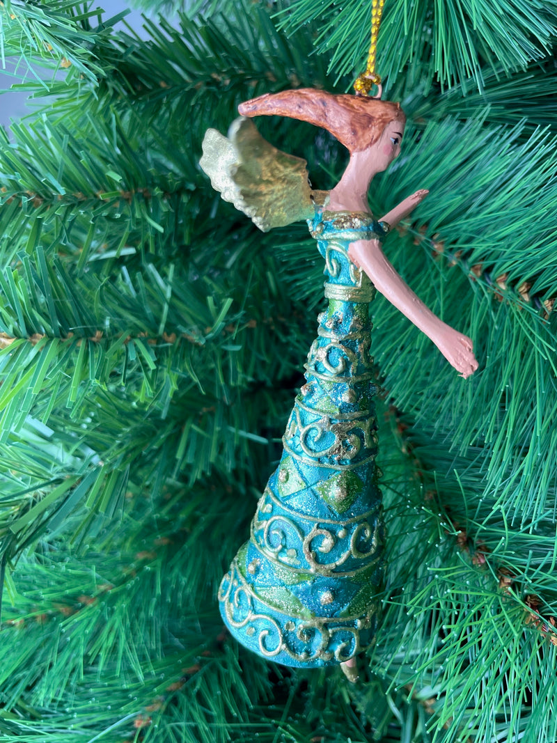 Christbaumschmuck Figur Engel grün türkis Hänger Baumschmuck 16cm