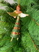 Christbaumschmuck Figur Engel mit Geige grün rot goldenes Kleid Baumschmuck 15cm