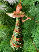 Christbaumschmuck Figur Engel mit Geige grün rot goldenes Kleid Baumschmuck 15cm