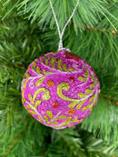 Christbaumschmuck Kugel mit  Ranken und Blüten  pink grün silber ø 6cm