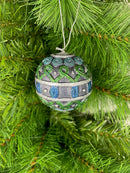 Christbaumschmuck Kugel verziert in blau-grün-silber ø 6cm Weihnachtsbaum Weihnachten Hänger