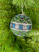 Christbaumschmuck Kugel verziert in blau-grün-silber ø 6cm Weihnachtsbaum Weihnachten Hänger