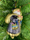 Christbaumschmuck Figur Weihnachtsmann dick mit Geschenken dunkelblau lila gold 15cm