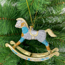 Christbaumschmuck Figur Schaukelpferd hellblau-gold Hänger 13 cm
