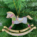 Christbaumschmuck Figur Schaukelpferd rosa-silber-grün-gold Hänger 13 cm