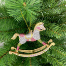 Christbaumschmuck Figur Schaukelpferd rosa-silber-grün-gold Hänger 13 cm