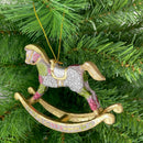 Christbaumschmuck Figur Schaukelpferd rosa-silber-grün-gold Hänger 13 cm