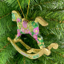 Christbaumschmuck Figur Schaukelpferd mintgrün-rosa-gold Hänger 13 cm
