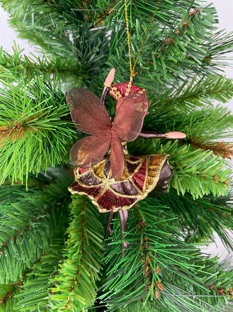 Hänger Baumschmuck Figur Tänzerin Ballerina Elfe braun-gold Ostern Frühling Weihnachten 15cm