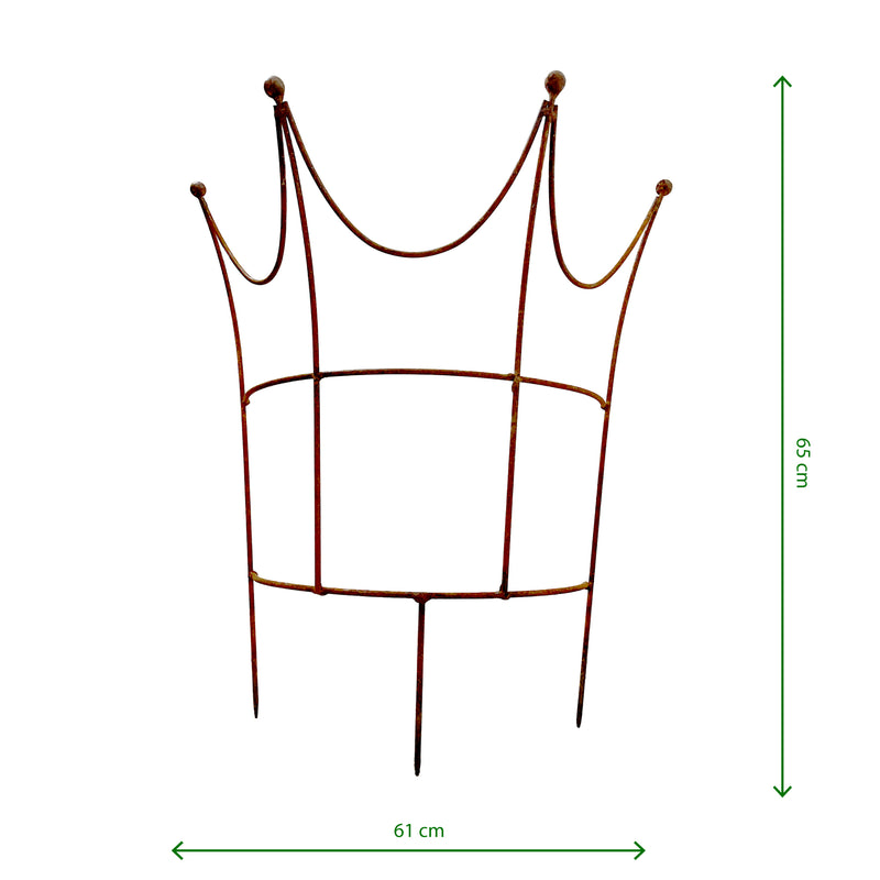 Rankhilfe Krone halbrund Rankgerüst Metall Eisen Rost Deko Staudenhalter 50cm hoch zzgl. 15cm Erdspieß 65cm breit 6mm Ø Volleisen