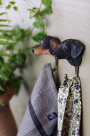 KLEIDERHAKEN LABRADOR RETRIEVER schwarz Hund Garderobe Wandhaken massiv Landhaus Vintage handgeschnitzt und handbemalt Holz und Metall-Haken 10cm hoch