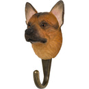 KLEIDERHAKEN SCHÄFERHUND Garderobe Wandhaken massiv Landhaus Vintage handgeschnitzt und handbemalt Holz und Metall-Haken 11cm hoch