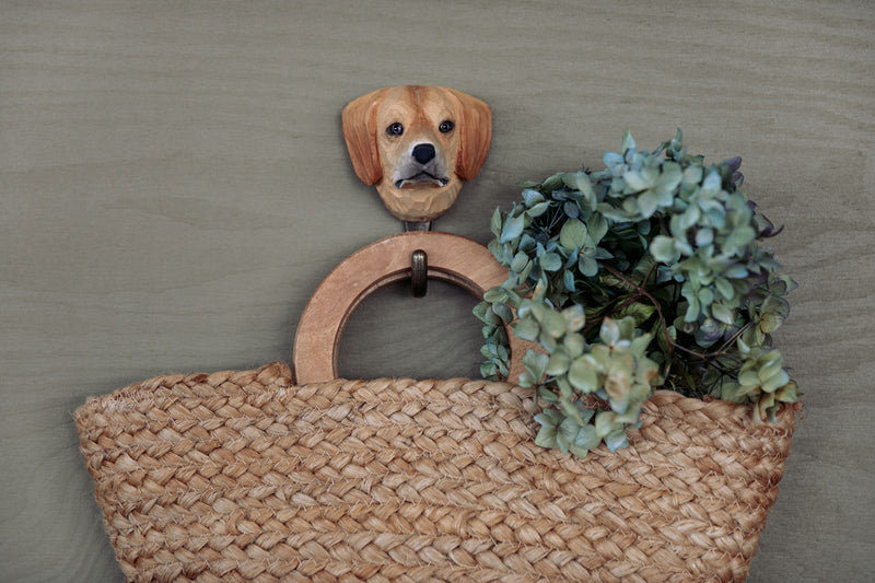 KLEIDERHAKEN GOLDEN RETRIEVER Hund Garderobe Wandhaken massiv Landhaus Vintage handgeschnitzt und handbemalt Holz und Metall-Haken 11cm hoch