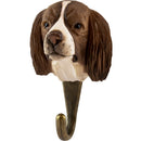 KLEIDERHAKEN SPANIEL Hund Garderobe Wandhaken massiv Landhaus Vintage handgeschnitzt und handbemalt Holz und Metall-Haken 11cm hoch