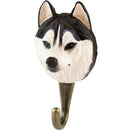 KLEIDERHAKEN SIBERIAN HUSKY Hund Garderobe Wandhaken massiv Landhaus Vintage handgeschnitzt und handbemalt Holz und Metall-Haken 11cm hoch