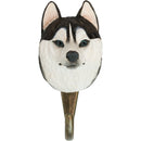KLEIDERHAKEN SIBERIAN HUSKY Hund Garderobe Wandhaken massiv Landhaus Vintage handgeschnitzt und handbemalt Holz und Metall-Haken 11cm hoch