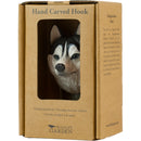 KLEIDERHAKEN SIBERIAN HUSKY Hund Garderobe Wandhaken massiv Landhaus Vintage handgeschnitzt und handbemalt Holz und Metall-Haken 11cm hoch