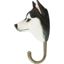 KLEIDERHAKEN SIBERIAN HUSKY Hund Garderobe Wandhaken massiv Landhaus Vintage handgeschnitzt und handbemalt Holz und Metall-Haken 11cm hoch