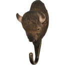KLEIDERHAKEN BISON Garderobe Wandhaken massiv Landhaus Vintage handgeschnitzt und handbemalt Holz und Metall-Haken 13cm hoch