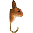 KLEIDERHAKEN EICHHÖRNCHEN braun Garderobe Wandhaken massiv Landhaus Vintage handgeschnitzt und handbemalt Holz und Metall-Haken 13,1cm hoch